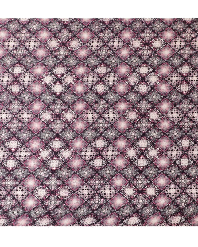 قماش ساتان حرير مطبوع شفق عنابي - 110 سم، أناقة حرفية هندية، ثنى فاخر-D17698