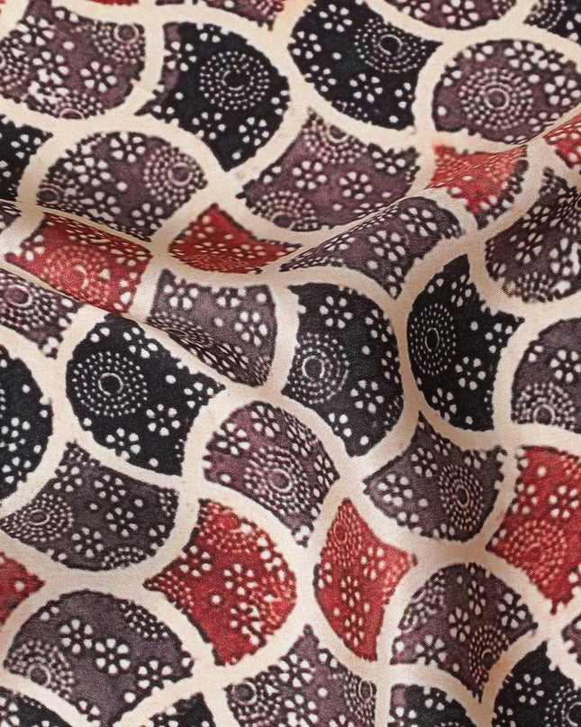 Retro Waves Printed Silk Satin Fabric - 110cm, Bold Indian Design, Sleek Textile-D17699