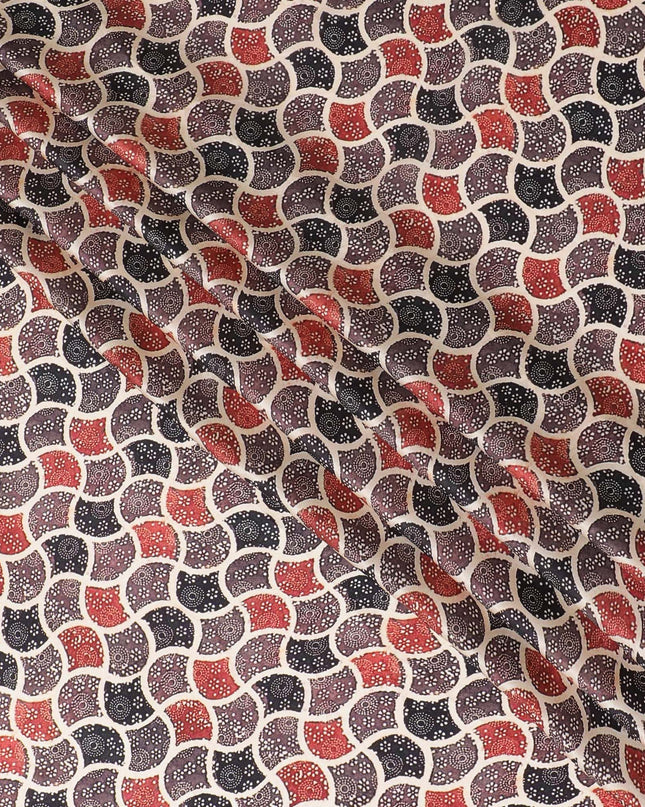 Retro Waves Printed Silk Satin Fabric - 110cm, Bold Indian Design, Sleek Textile-D17699