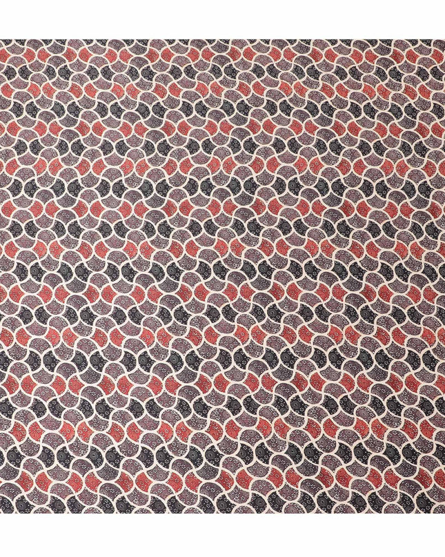 Retro Waves Printed Silk Satin Fabric - 110cm, Bold Indian Design, Sleek Textile-D17699