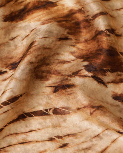 Earth Tone Abstract Silk Satin Fabric - Unique Print, 110cm Width, Indian Textile Artistry-D17703
