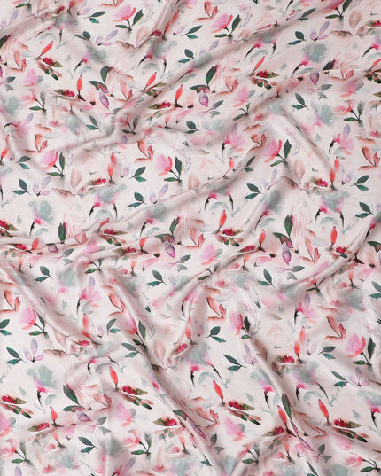 Pink Blossom Silk Satin Fabric - Floral Elegance, 110cm Width, Authentic Indian Silk-D17708