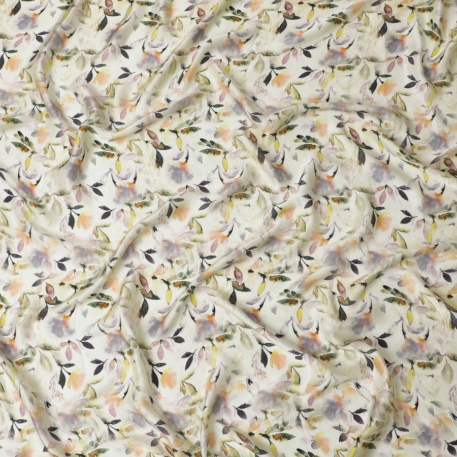 قماش ساتان حريري مزين بزهور سمر بريز - طباعة هوائية، عرض 110 سم، حرير هندي فاخر-D17709