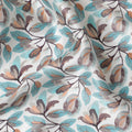 Aqua Leaf Print Silk Satin Fabric - Nature-Inspired Design, 110cm Width, Crafted in India-D17711
