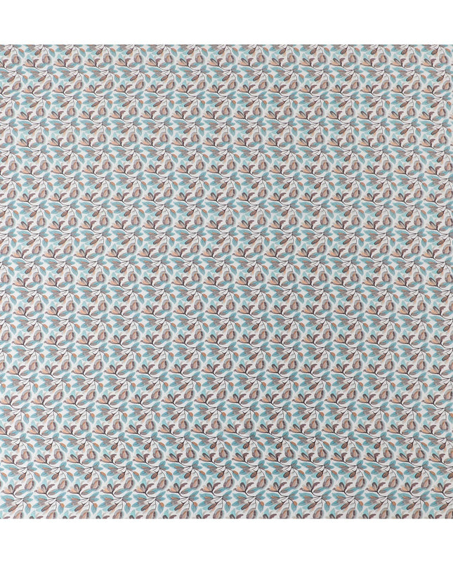 قماش ساتان حريري مطبوع عليه أوراق أكوا - تصميم مستوحى من الطبيعة، عرض 110 سم، مصنوع في الهند-D17711