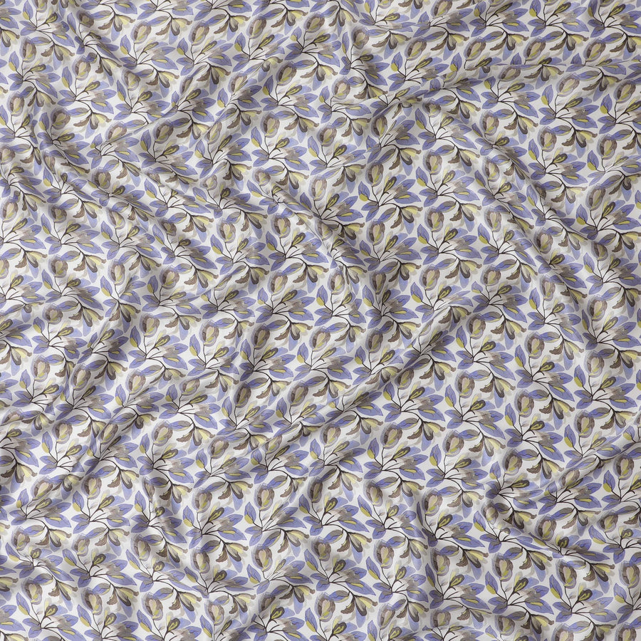 قماش الساتان الحريري المطبوع على شكل غصين أرجواني - أناقة رقيقة، عرض 110 سم، صناعة هندية ممتازة-D17712