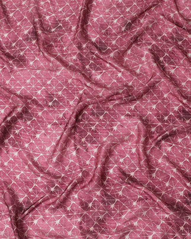 قماش حرير ساتان قرمزي ستارلايت - طباعة متألقة، عرض 110 سم، حريري هندي فاخر-D17714