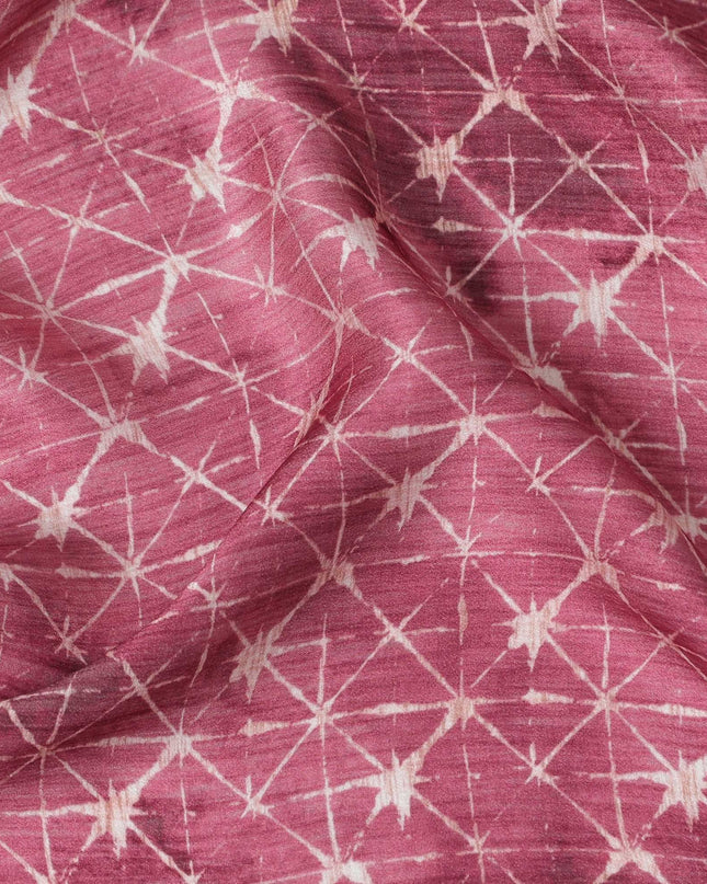 قماش حرير ساتان قرمزي ستارلايت - طباعة متألقة، عرض 110 سم، حريري هندي فاخر-D17714