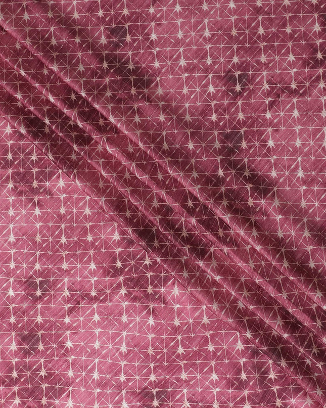 قماش حرير ساتان قرمزي ستارلايت - طباعة متألقة، عرض 110 سم، حريري هندي فاخر-D17714