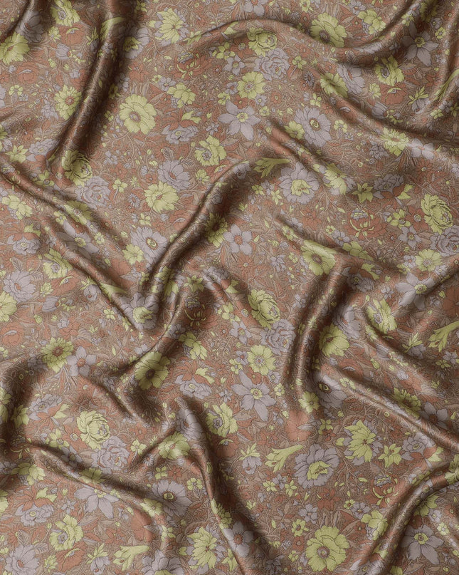 قماش فلورا باونتي حرير ساتان - طباعة زهور عتيقة، عرض 110 سم، أناقة هندية الصنع-D17715