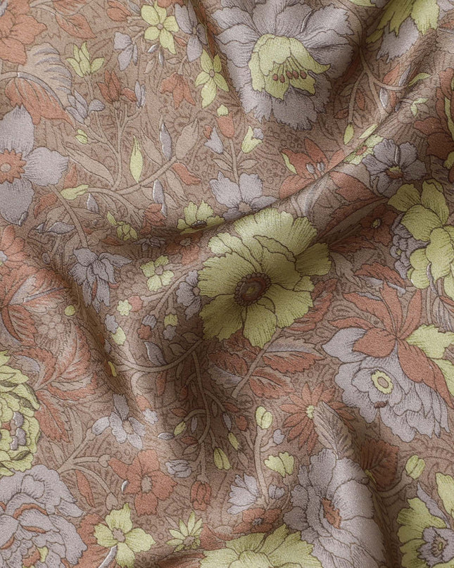 قماش فلورا باونتي حرير ساتان - طباعة زهور عتيقة، عرض 110 سم، أناقة هندية الصنع-D17715