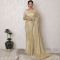Golden Glamour Metallic Lace Saree, French Design, 110cm Width, Crystal Stone Work, 5.5m Length â€“ Blouse Not Included-D17868
