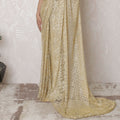 Golden Glamour Metallic Lace Saree, French Design, 110cm Width, Crystal Stone Work, 5.5m Length â€“ Blouse Not Included-D17868