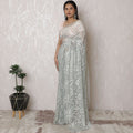 Ethereal Silver Metallic Lace Saree, French-Inspired, 110cm, Sparkling Stone Work, 5.5m – Blouse Not Included-D17869
