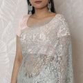 Ethereal Silver Metallic Lace Saree, French-Inspired, 110cm, Sparkling Stone Work, 5.5m – Blouse Not Included-D17869