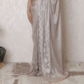 Opulent Rose Gold Metallic Lace Saree, French Craftsmanship, 110cm, Stone Work Detail, 5.5m - Blouse Not Included-D17873