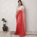 Coral Sunrise Ombre French Lace Saree, 110cm, Crystal Stone Work, 5.5m - Exclusive Blouse Not Included-D17876