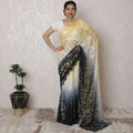 Luxurious Ombre Lace Saree with Exquisite Stone Work, French Vanilla to Buttercream, 110cm Width, 5.5m Length - Blouse Not Included-D17877