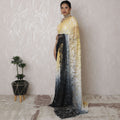 Luxurious Ombre Lace Saree with Exquisite Stone Work, French Vanilla to Buttercream, 110cm Width, 5.5m Length - Blouse Not Included-D17877