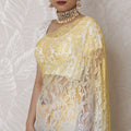 Luxurious Ombre Lace Saree with Exquisite Stone Work, French Vanilla to Buttercream, 110cm Width, 5.5m Length - Blouse Not Included-D17877