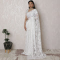 Pristine White Metallic Lace Saree with Handcrafted Stone Work, French Elegance, 110cm Width, 5.5m Length - Blouse Not Included
-D17881 Regal Fabrics