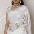 Pristine White Metallic Lace Saree with Handcrafted Stone Work, French Elegance, 110cm Width, 5.5m Length - Blouse Not Included
-D17881 Regal Fabrics