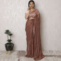Dusty Rose Dyed Lace Saree with Hand-Placed Stone Embellishments, French Influence, 110cm Wide, 5.5m Length - Blouse Not Included-D17884