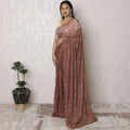 Dusty Rose Dyed Lace Saree with Hand-Placed Stone Embellishments, French Influence, 110cm Wide, 5.5m Length - Blouse Not Included-D17884