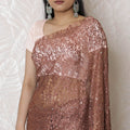 Dusty Rose Dyed Lace Saree with Hand-Placed Stone Embellishments, French Influence, 110cm Wide, 5.5m Length - Blouse Not Included-D17884