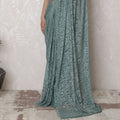 Sophisticated Seafoam Dyed Lace Saree, French Design with Stone Embellishments, 110cm Wide, 5.5m Length - Blouse Not Included-D17885