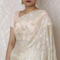 Blush and Gold Paisley Silk Chiffon Saree, French Metallic Jacquard, 110cm Width, 5.5m Length - Blouse Not Included-D17891