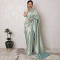 Icy Mint Lame Saree with French Elegance, Subtle Sheen, 110cm Width, 5.5m Length - Blouse Not Included-D17894