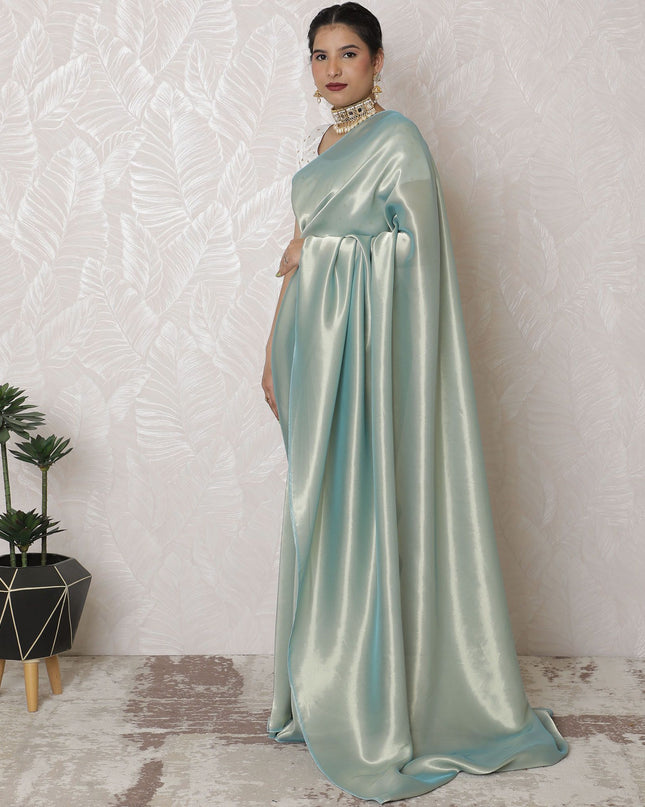 Icy Mint Lame Saree with French Elegance, Subtle Sheen, 110cm Width, 5.5m Length - Blouse Not Included-D17894