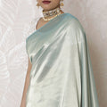 Icy Mint Lame Saree with French Elegance, Subtle Sheen, 110cm Width, 5.5m Length - Blouse Not Included-D17894
