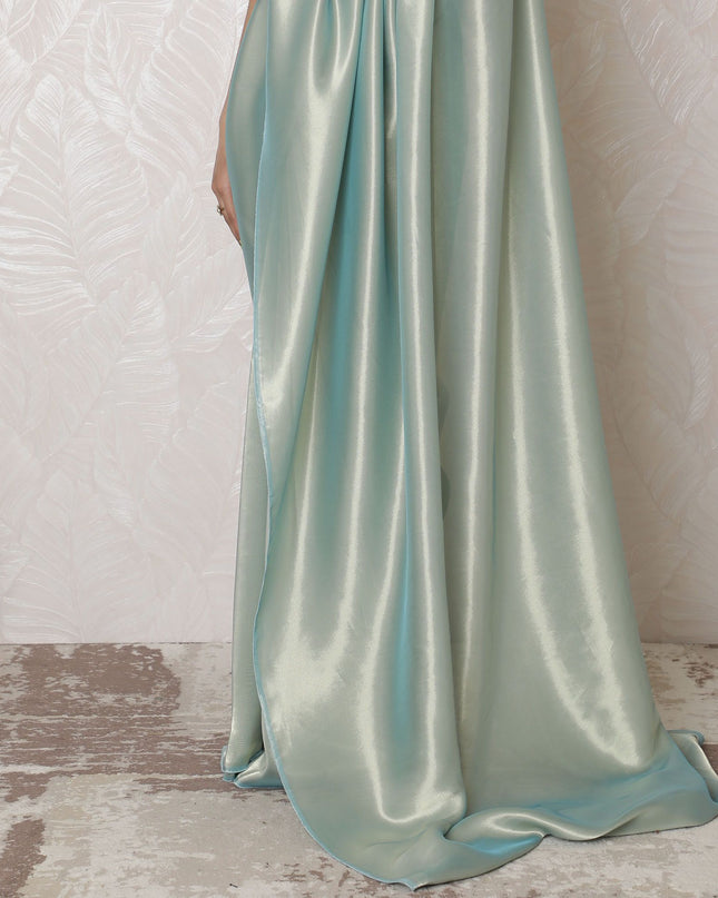 Icy Mint Lame Saree with French Elegance, Subtle Sheen, 110cm Width, 5.5m Length - Blouse Not Included-D17894