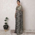 Exquisite Black French Metallic Chantilly Lace Saree with Elegant Stone Embellishments, 110cm Width, 5.5m Length - Blouse Not Included-D17938 Regal Fabrics