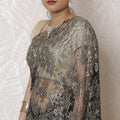 Exquisite Black French Metallic Chantilly Lace Saree with Elegant Stone Embellishments, 110cm Width, 5.5m Length - Blouse Not Included-D17938 Regal Fabrics