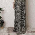 Exquisite Black French Metallic Chantilly Lace Saree with Elegant Stone Embellishments, 110cm Width, 5.5m Length - Blouse Not Included-D17938 Regal Fabrics