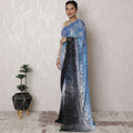 Starry Night Blue Ombre Chantilly Lace Saree, Exquisite Stone Embellishments, 110cm x 5.5m - Elegance from France - Blouse Not Included-D17942