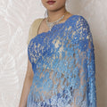Starry Night Blue Ombre Chantilly Lace Saree, Exquisite Stone Embellishments, 110cm x 5.5m - Elegance from France - Blouse Not Included-D17942