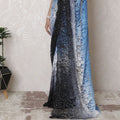 Starry Night Blue Ombre Chantilly Lace Saree, Exquisite Stone Embellishments, 110cm x 5.5m - Elegance from France - Blouse Not Included-D17942