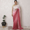 Romantic Rose Ombre Chantilly Lace Saree - 110cm Wide, 5.5m Long, French Elegance, Regal Fabrics, No Blouse Piece (Pink to Burgundy)-D17966