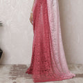 Romantic Rose Ombre Chantilly Lace Saree - 110cm Wide, 5.5m Long, French Elegance, Regal Fabrics, No Blouse Piece (Pink to Burgundy)-D17966