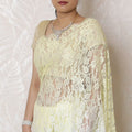 Ethereal Blue to Cream Ombre Chantilly Lace Saree - 110cm Width, 5.5m Length, French Lace, Regal Fabrics, No Blouse Piece-D17969 Regal Fabrics
