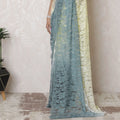 Ethereal Blue to Cream Ombre Chantilly Lace Saree - 110cm Width, 5.5m Length, French Lace, Regal Fabrics, No Blouse Piece-D17969 Regal Fabrics