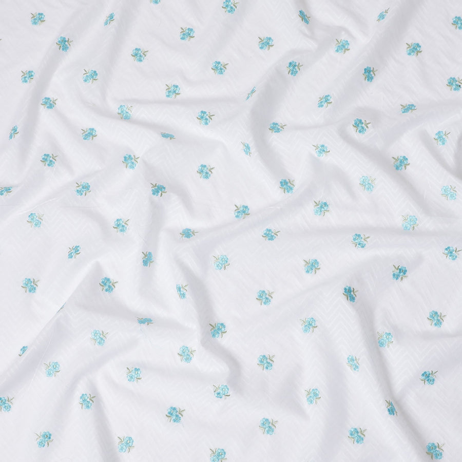 Delicate Blue Floral Embroidered Cotton Lawn Fabric - Buy Online, 110cm Width-D17999