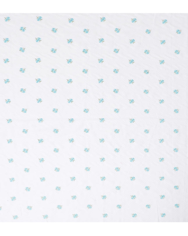 Delicate Blue Floral Embroidered Cotton Lawn Fabric - Buy Online, 110cm Width-D17999
