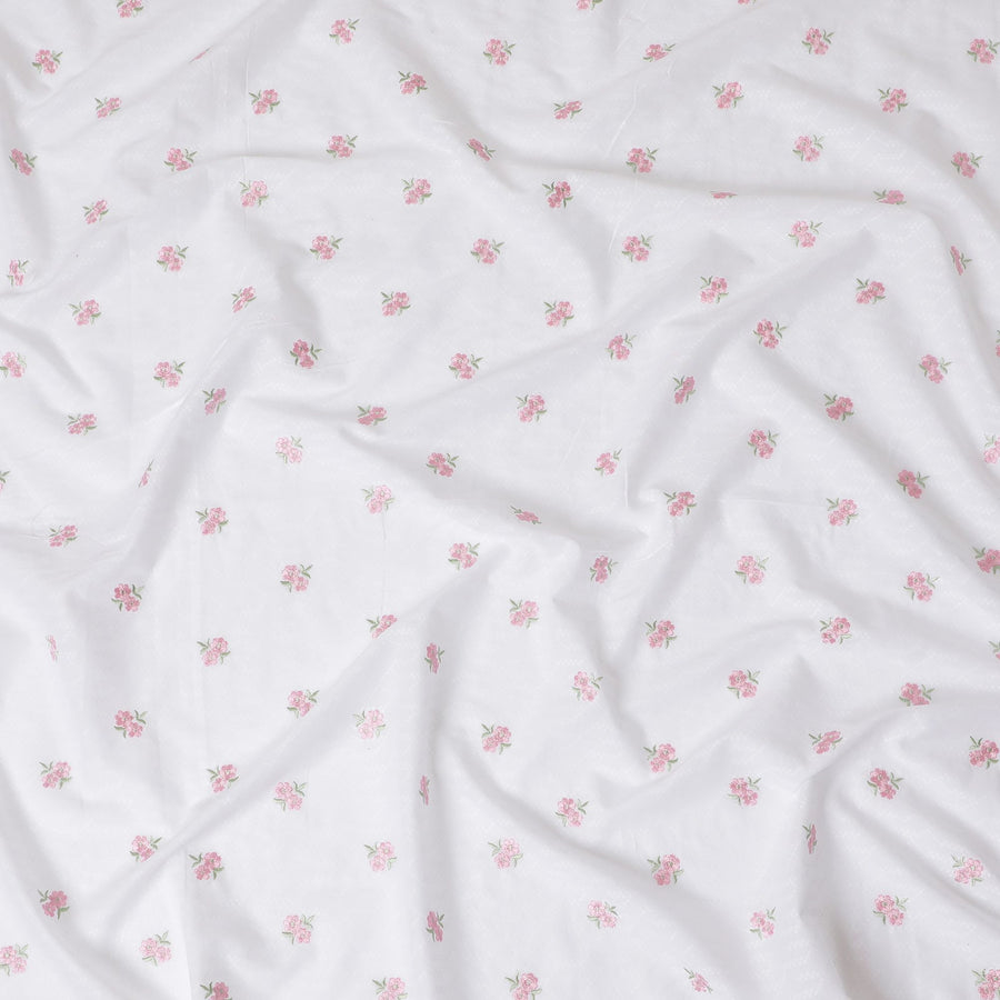 Petite Pink Blossoms Embroidered Cotton Lawn Fabric - 110cm Wide, Purchase Online-D18000