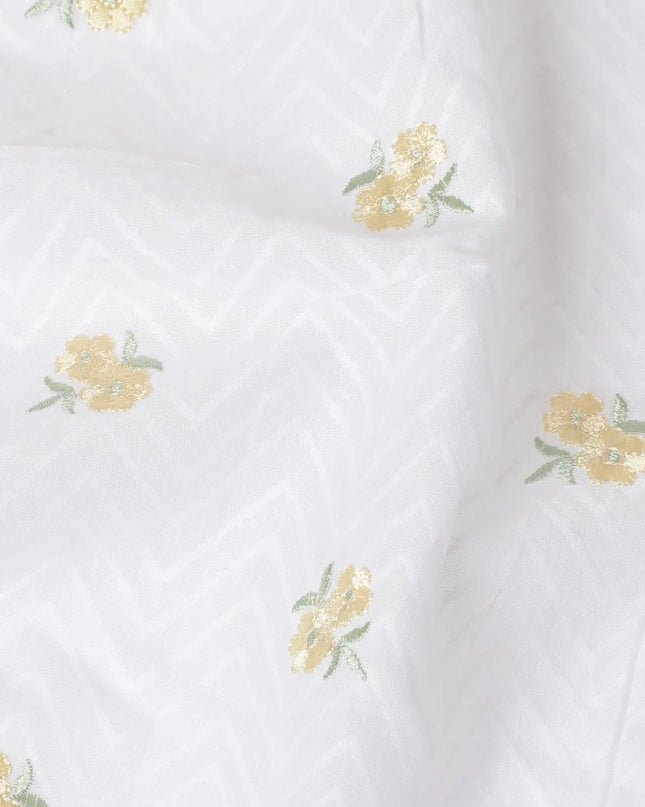 Golden Bee Embroidered White Cotton Lawn Fabric - Luxurious & Light, 110cm Wide, Shop Online-D18001 Regal Fabrics