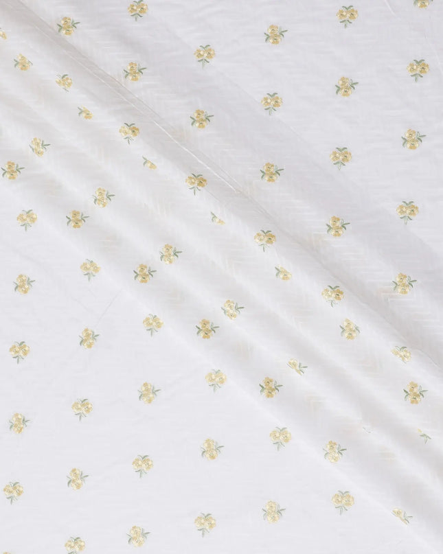Golden Bee Embroidered White Cotton Lawn Fabric - Luxurious & Light, 110cm Wide, Shop Online-D18001 Regal Fabrics